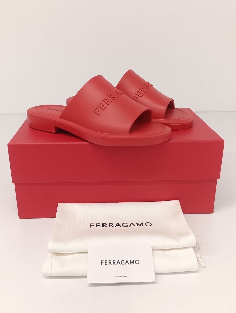 Salvatore Ferragamo Men's Red Rubber Slides - Size 7/EU41